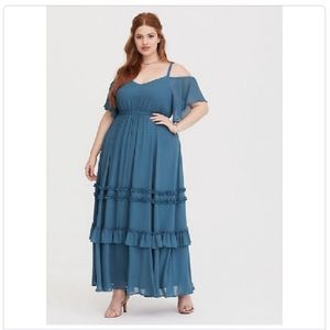 Blue Cold Sholder Maxi Dress